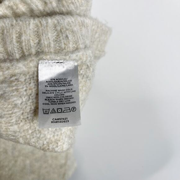 LOFT M/L Medium Large Heather Cream Knit Poncho Sweater Wool Blend Soft Cozy - Picture 7 of 9